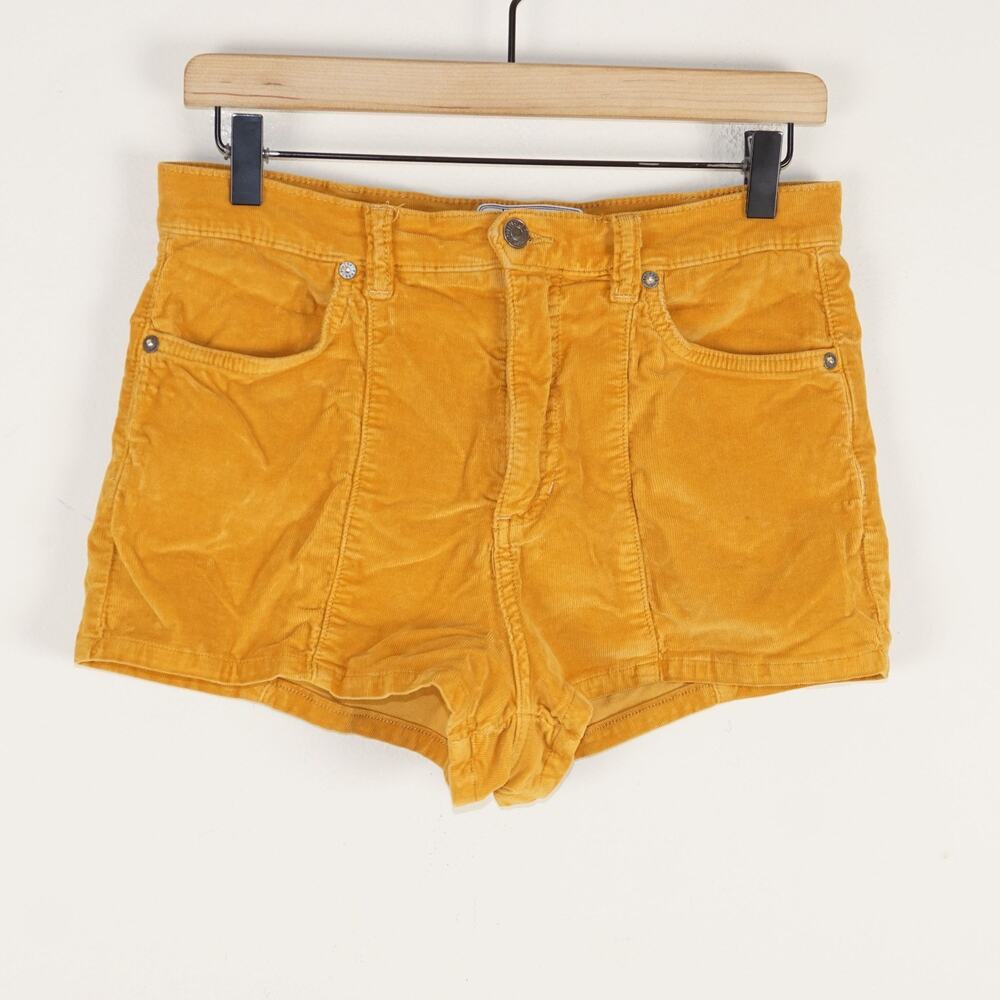 Free People Corduroy Solid Orange Yellow High Waist Shorts Womens Sz 28